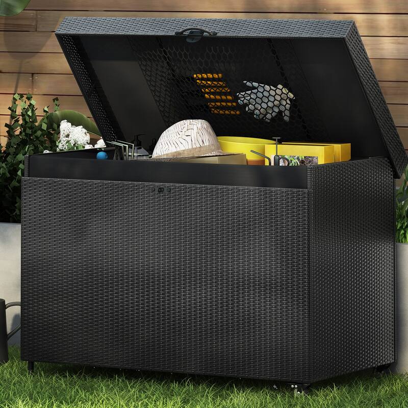 230 Gallon All-Weather Rattan Outdoor Storage Box with Wheels