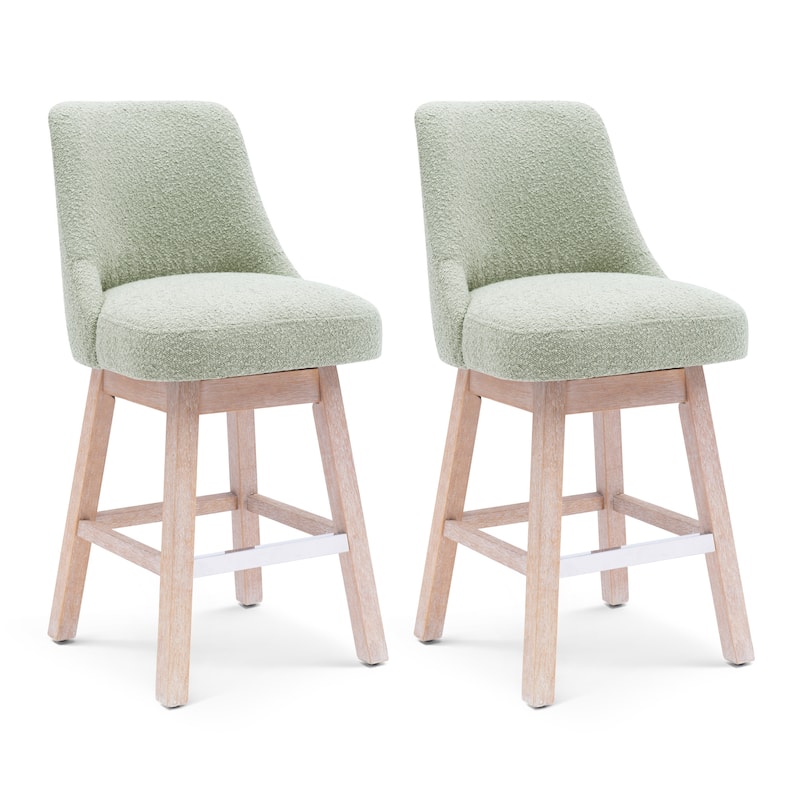 Boucle Polyester Upholstered Swivel Counter Stool - Foot Glides (Set of 2)