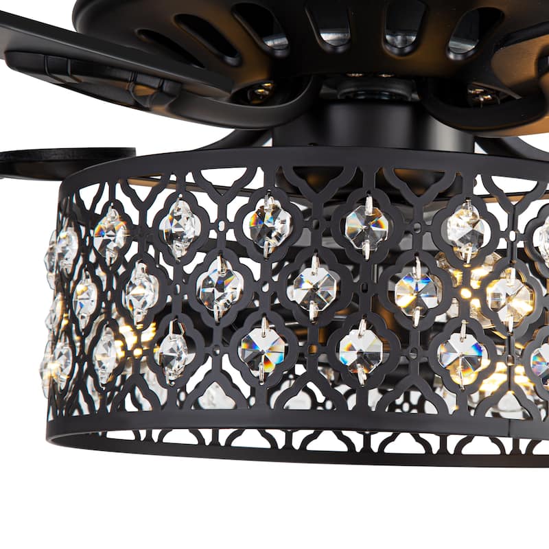 52-inch Reversible 5-Blade Crystal Caged Ceiling Fan with Light and Remote