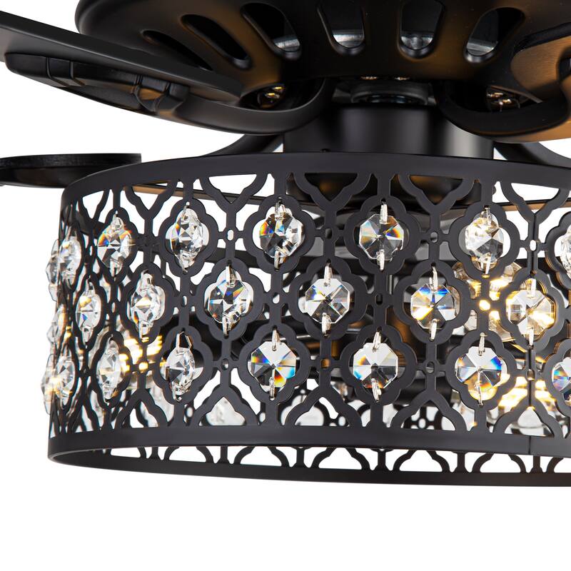 52-inch Reversible 5-Blade Crystal Ceiling Fan with Light and Remote