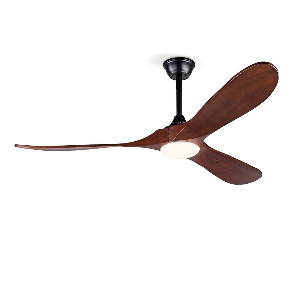 52 Inch Black Ceiling Fans With lights and Remote Control,18W Led Light, 3 Solid Wood Blades