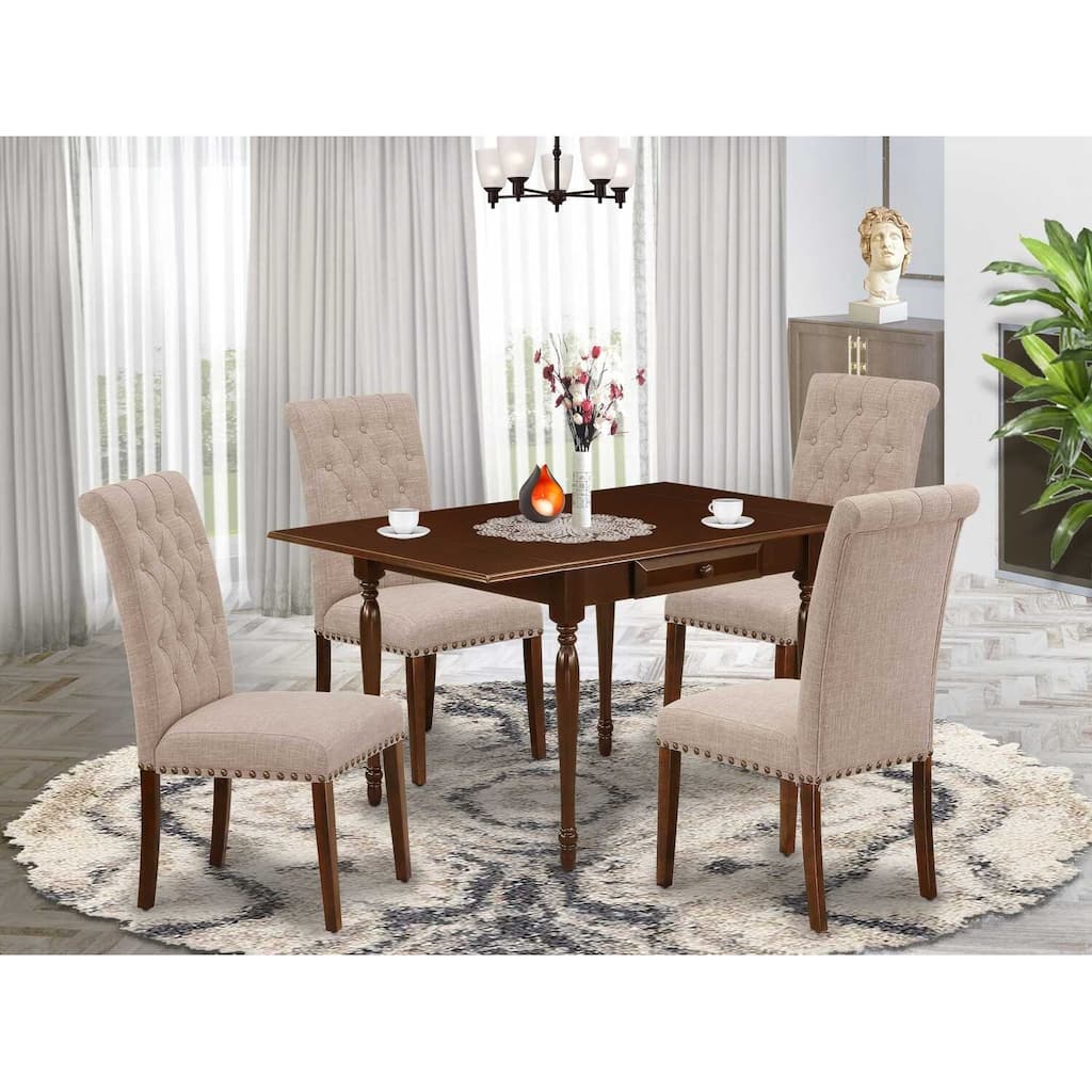 HomeStock 5-Pc Mahogany Finish Solid Wood Top - Dining Room Set with Dropleaf - Seats 4