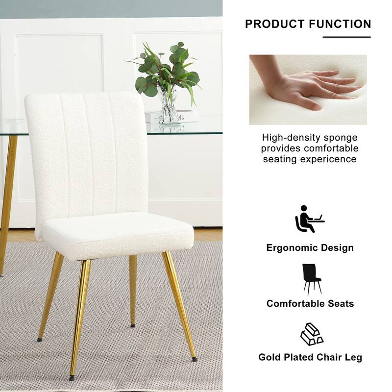 Modern Black Teddy Wool Dining Chairs Set of 4, Upholstered Chair with Fabric Accent Side Chair, Side Chair with Gold Metal Legs