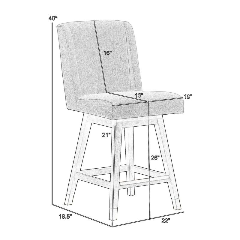 Tynn Swivel Counter Stool Chair, Taupe Gray Wingback, Brown Rubberwood