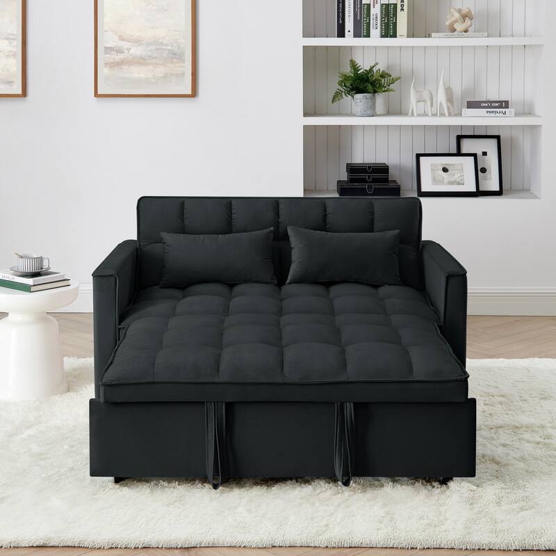 Anmytek 54.33 Inch Space-Saving Velvet Sofa Bed - 3 Lengths Foldable Pull-Out Adjustable Back