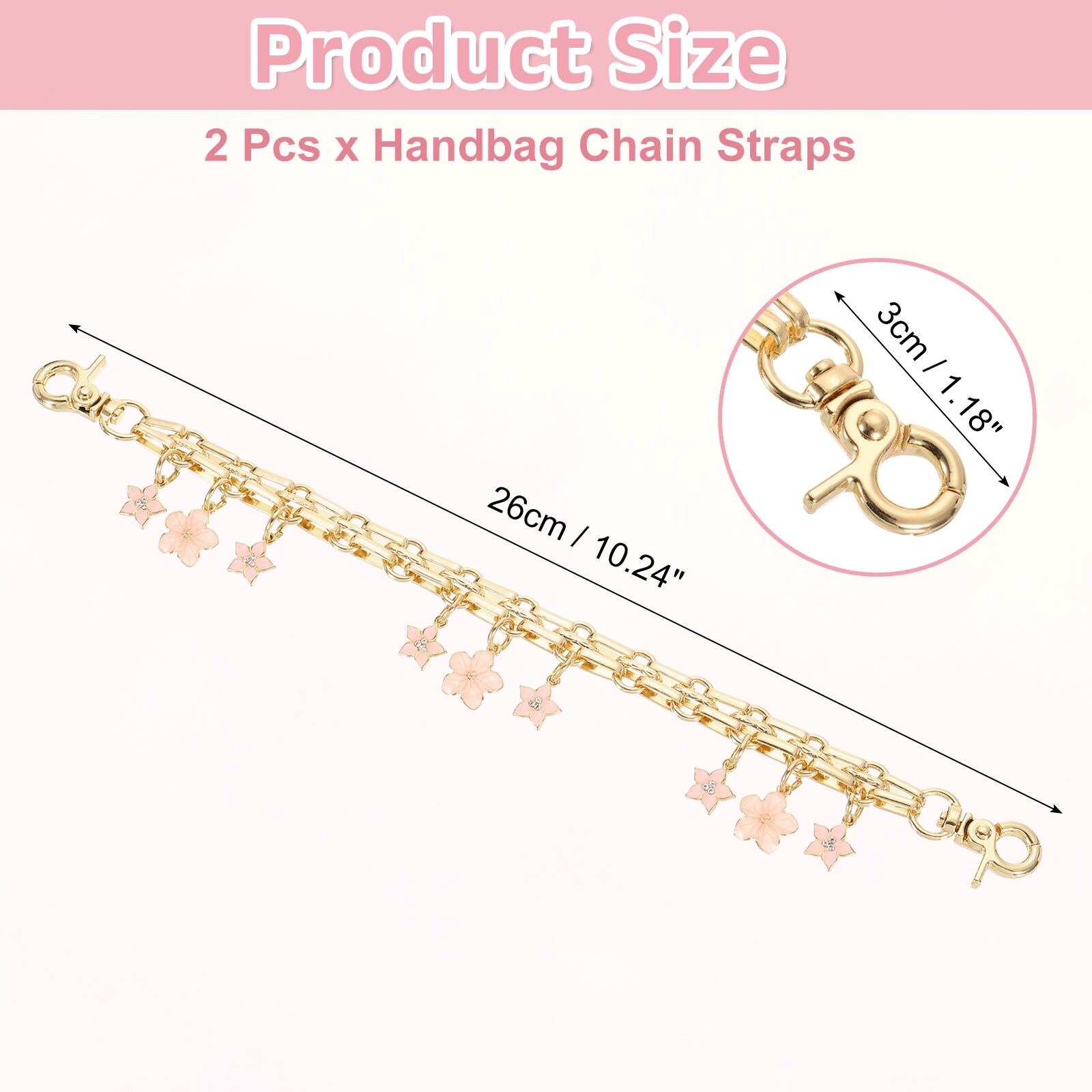 Purse Extender Chain Straps, Bag Accessories Charm for Women Handbags Handle Replacement Decoration with Flowers Pendant