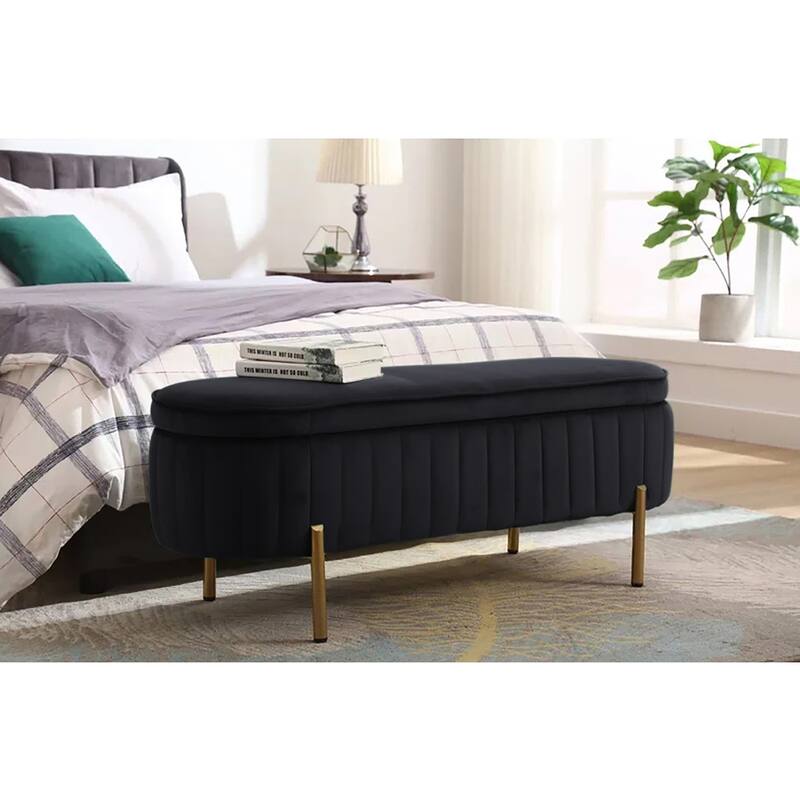 Porthos Home Vrai Storage Ottoman Bench, Velvet and Gold Legs