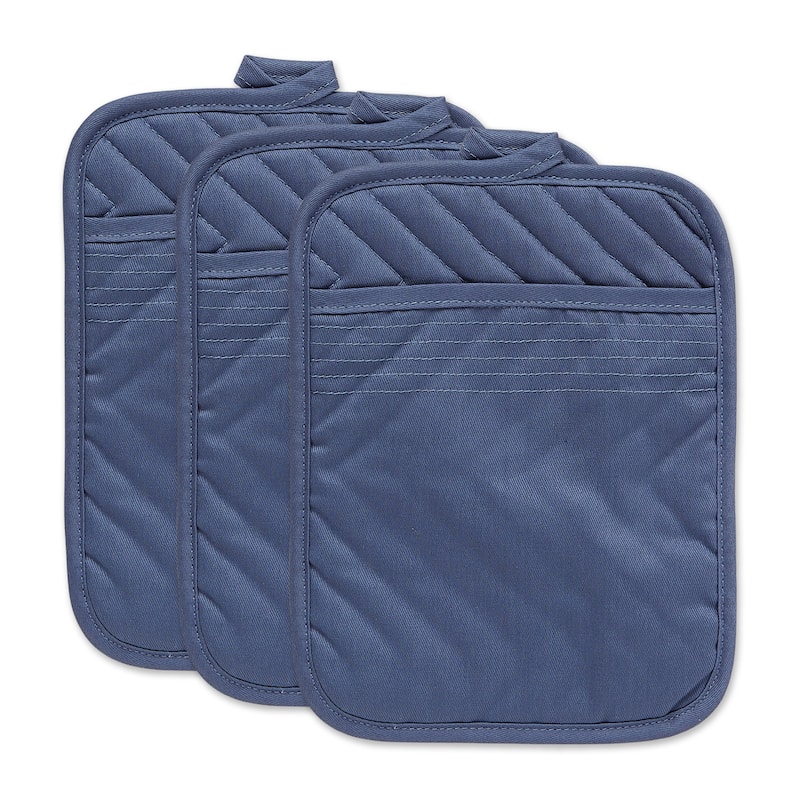DII Quilted Kitchen Potholder Set (Set of 3) - Dark Blue