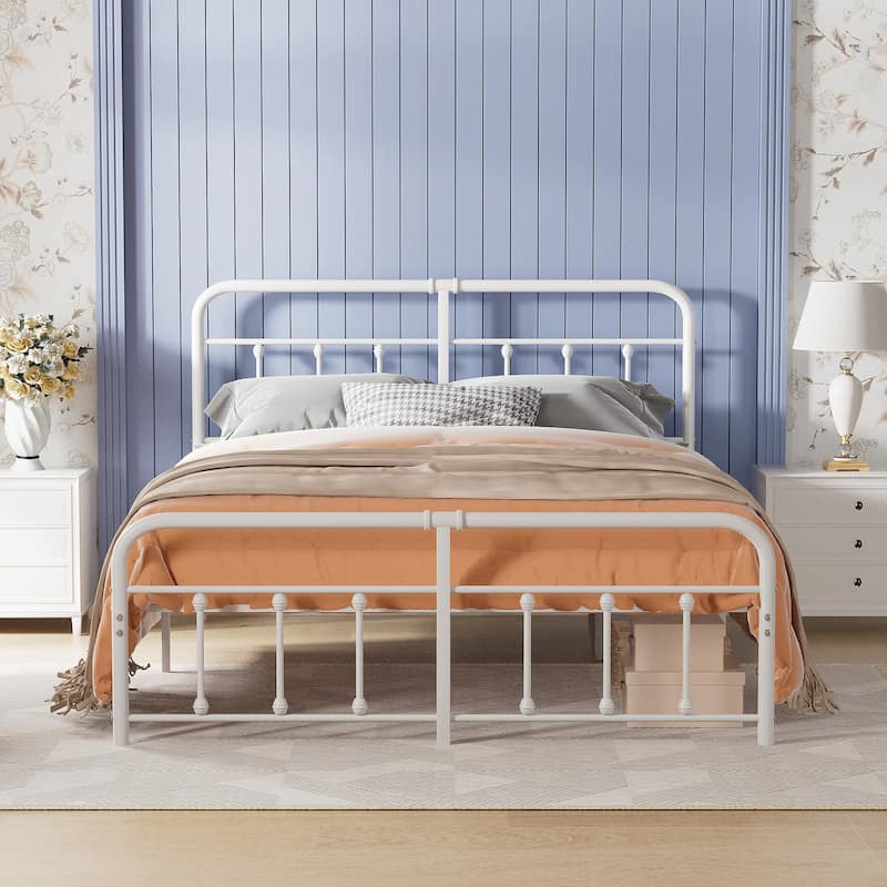 VECELO Metal Bed Frame with Headboard Classic Metal Platform Bed Frame Mattress Foundation with Victorian Style Footboard