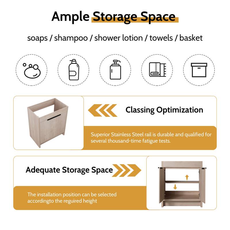 24/30/36 Inch Freestanding Bathroom Vanity Cabinet with Soft Close Door and Adjustable Shelf (Without Sink)