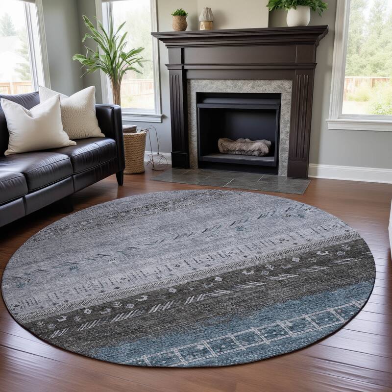 Premium Washable Super Soft Modern Tribal Mayfield Rug - Blue - 8' x 8'