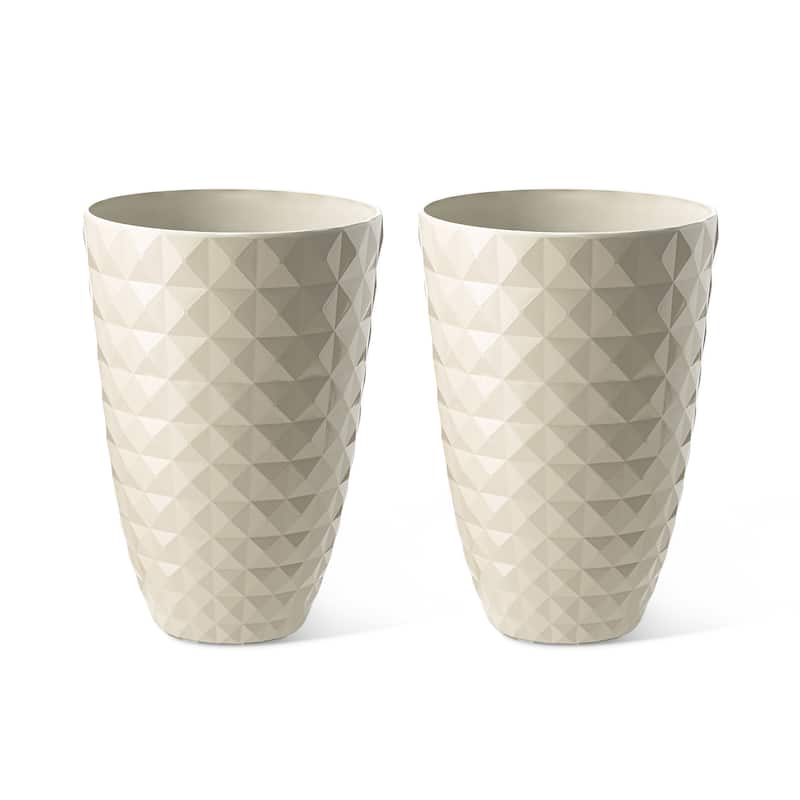 Glitzhome 19"H Set of 2 Modern Oversized Tall Planter Flowerpot Eco-Friendly Wave/ Diamond Textured Plant Pot - White-Diamond Pattern