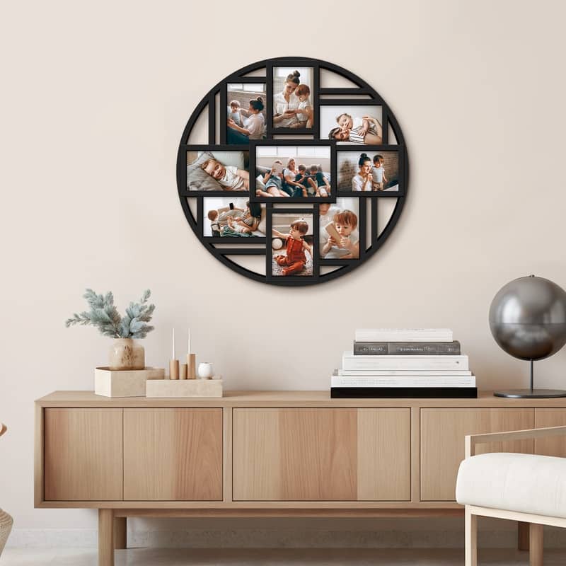 Hello Laura 9 Opening Round 4×6 Collage Wall Frame Multi Picture Photo Frame for Wall - Black