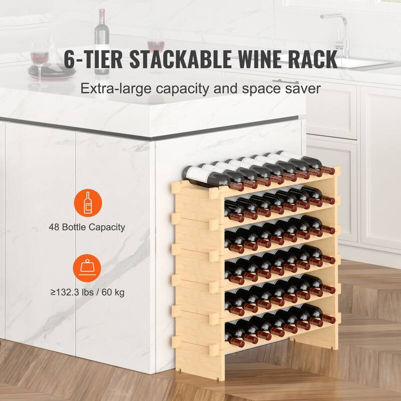 Natural Wicker Wine Rack, Stackable, Sturdy and Easy Assembly