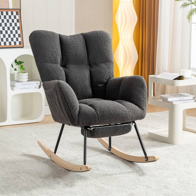 Teddy Fabric Leisure Rocking Chair With Adjustable Footstool
