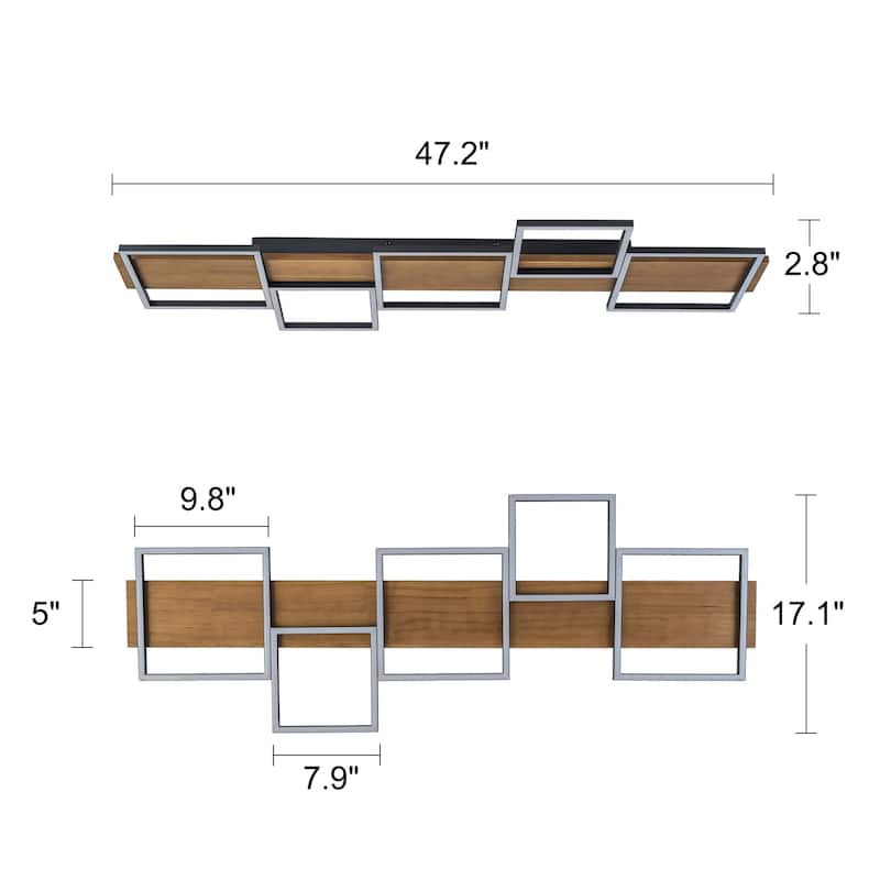 Integrated LED Rectangle Wood Semi Flush Mount Ceiling Light for Hallway Foyer
