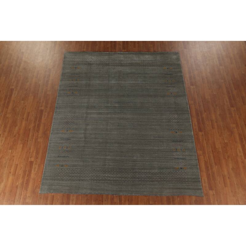 Green & Gray Gabbeh Indian Area Rug Handmade Wool Carpet - 8'2" x 9'10"