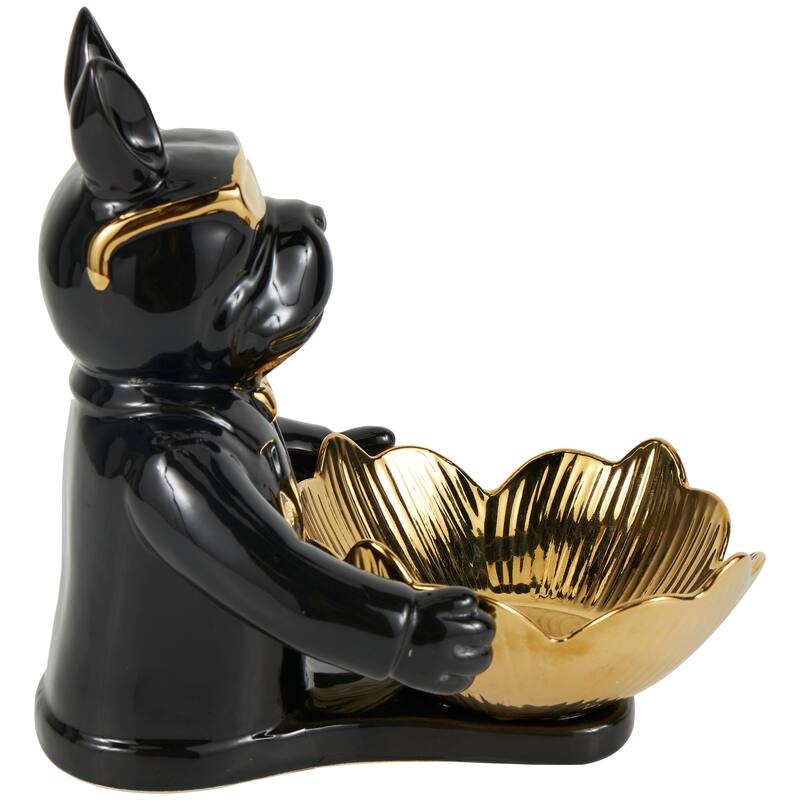 Black or White Ceramic Bulldog Sculpture with Gold Accents