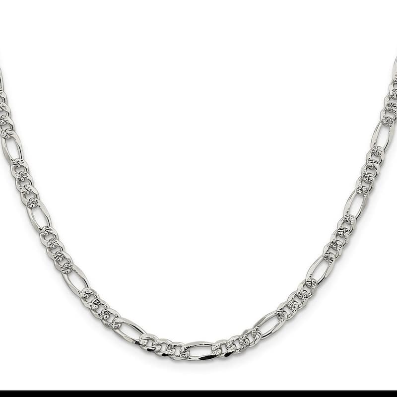 Curata 925 Sterling Silver Solid 4.75mm Pave Flat Figaro Chain for Men