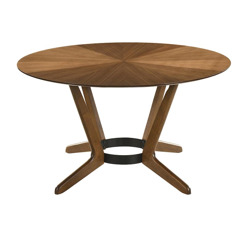 Alana Dining Table, Walnut Brown Rubberwood, Black Metal, 54 Inch Round - Walnut Brown, Black