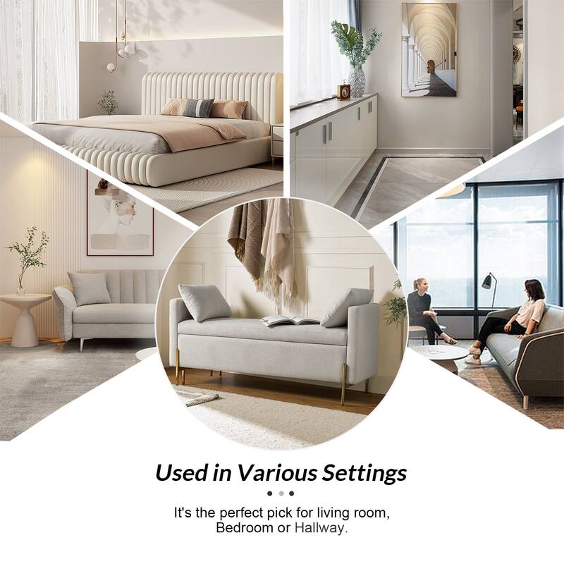 Angelus Upholstered Flip Top Storage Bench withTwo Pillows and Arms by HULALA HOME