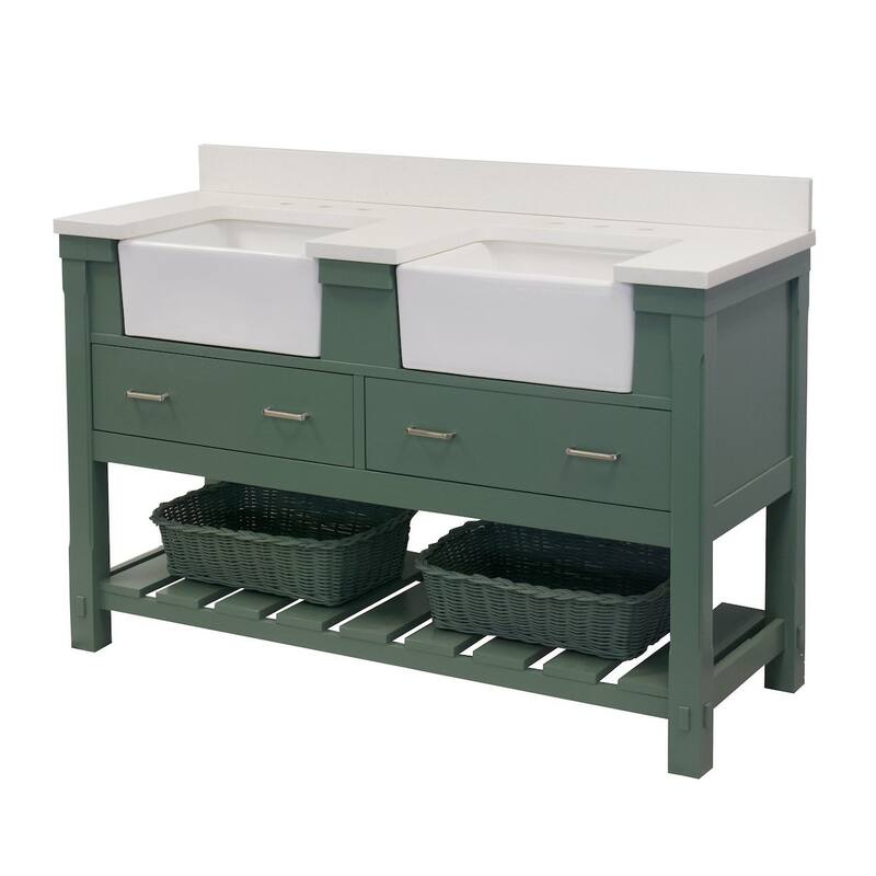 KitchenBathCollection Charlotte 60" Double Farmhouse Vanity with Quartz Top