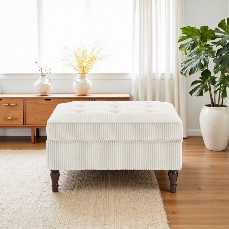 31.78" W Oversized Square Upholstered Storage Ottoman with Wooden Tray