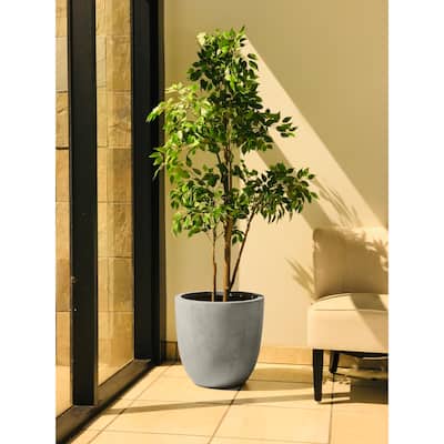 14"W Round Natural Concrete/Fiberglass Indoor Outdoor Elegant Planter - 14"W x 14"L x 12"H
