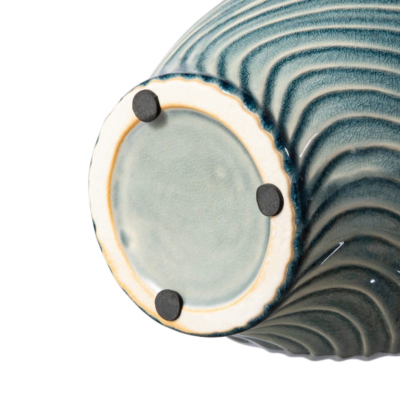 Glitzhome Modern Spiraling Artistry Turquoise Ceramic Table Vases(Set of 2 )