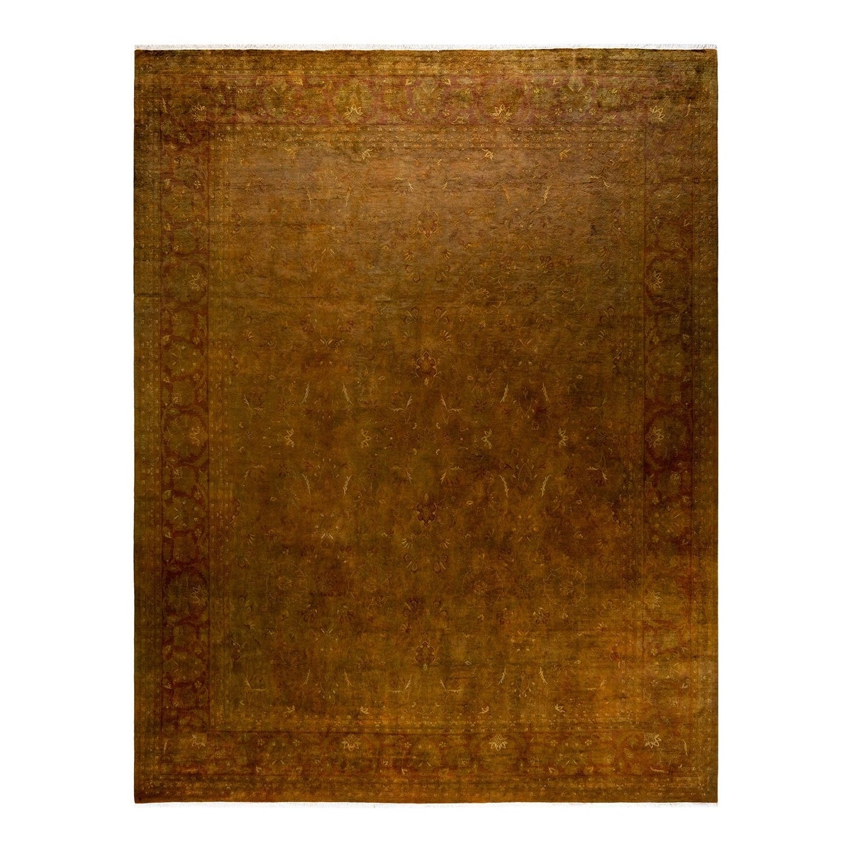 Overton Hand Knotted Wool Vintage Inspired Modern Contemporary Overdyed Brown Area Rug - 9' 2" x 12' 1"