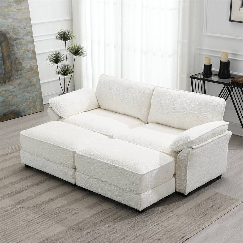 4 Seat Upholstered Sleeper Corner Couch,Deep-Seat with Ottoman