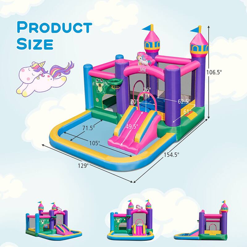 Gymax 6-in-1 Kids Inflatable Bounce House w/ 680W Blower Jumping Area