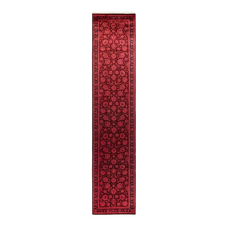 Overton Hand Knotted Wool Vintage Inspired Modern Contemporary Overdyed Pink Runner Rug - 2' 6" x 12' 3"