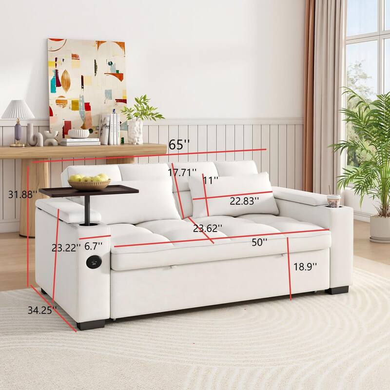 Rossetta Modern Style Chenille Fabric Folding Convertible Pullout Sofa Bed with 3 in 1 Functional Armrest