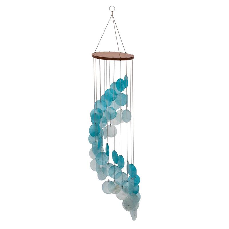 Capiz Shell Waterfall Windchime with Silver Ring - Teal - Roche River Decor - Teal
