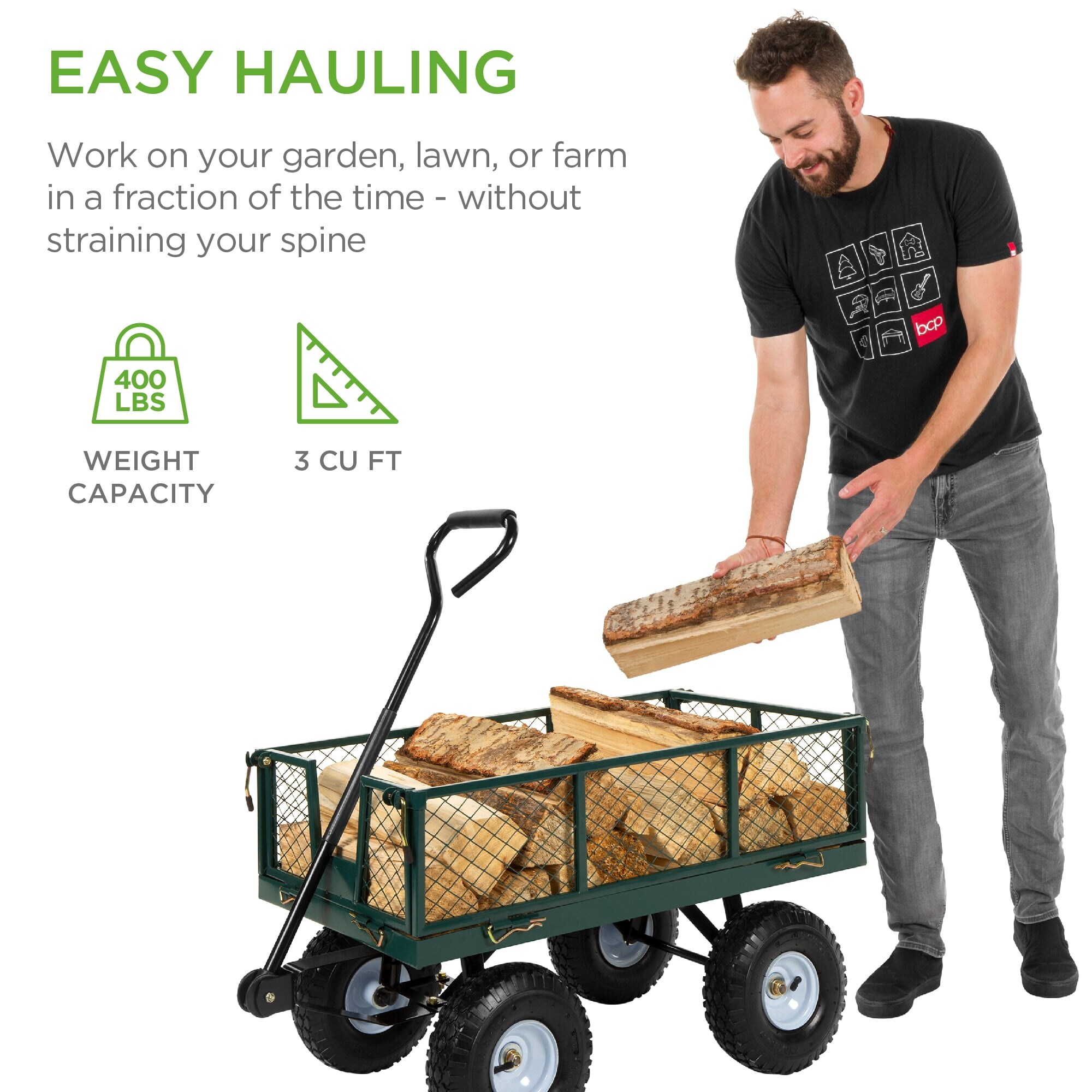 Heavy Duty Steel Garden Wagon Lawn Utility Cart w 400lb Capacity
