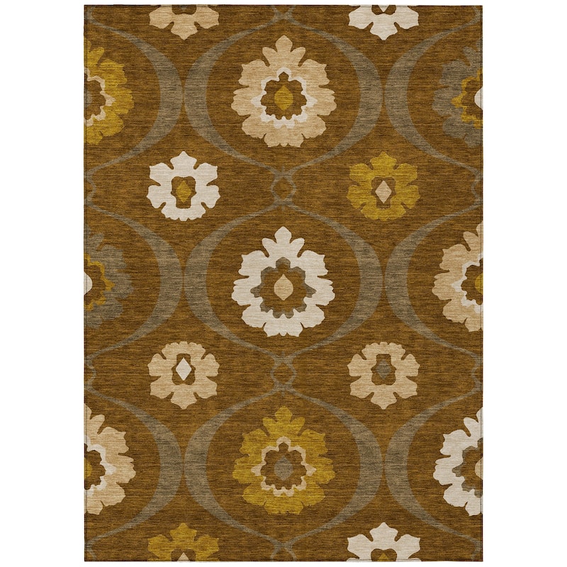 Machine Washable Indoor/ Outdoor Chantille Floral Geo Rug