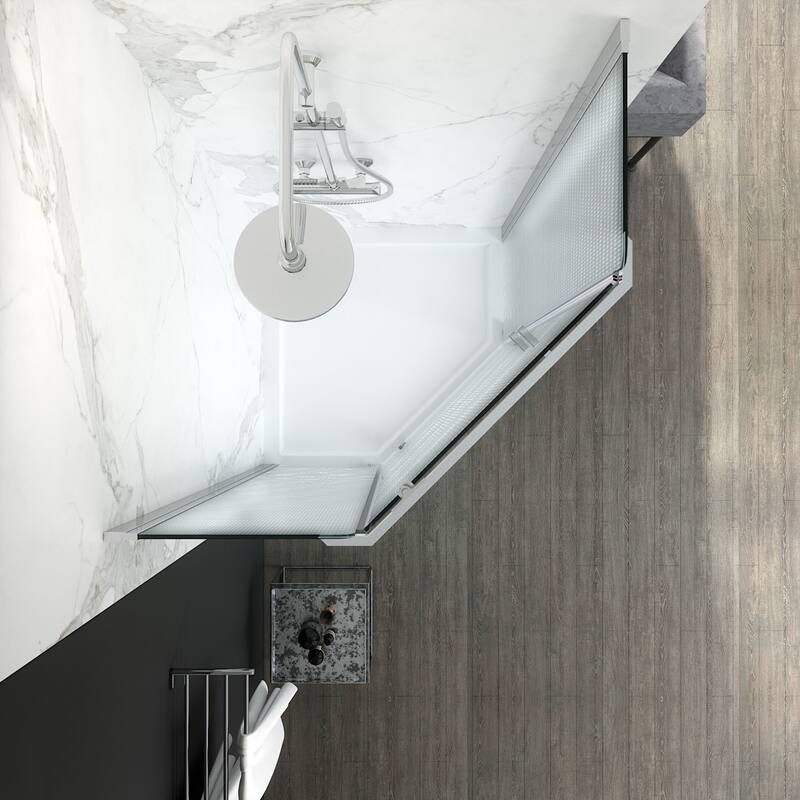Elegant Neo-angle Frameless Sliding Shower Enclosure 36.5" W x 36.5" D x 72" H with 1/4" Frosted Glass Shower Door