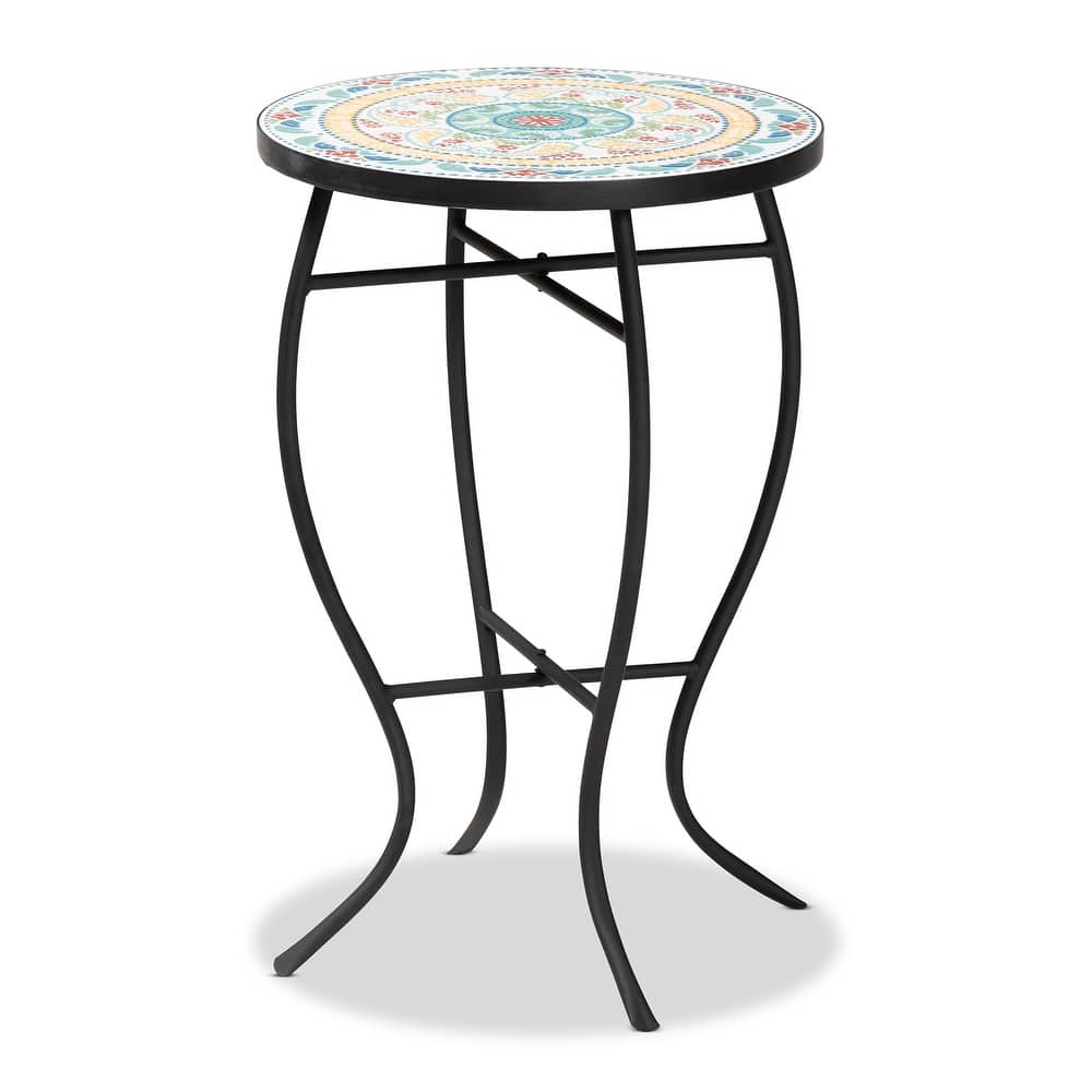 Gaenor Contemporary Metal and Colored Ceramic Tile Plant Stand