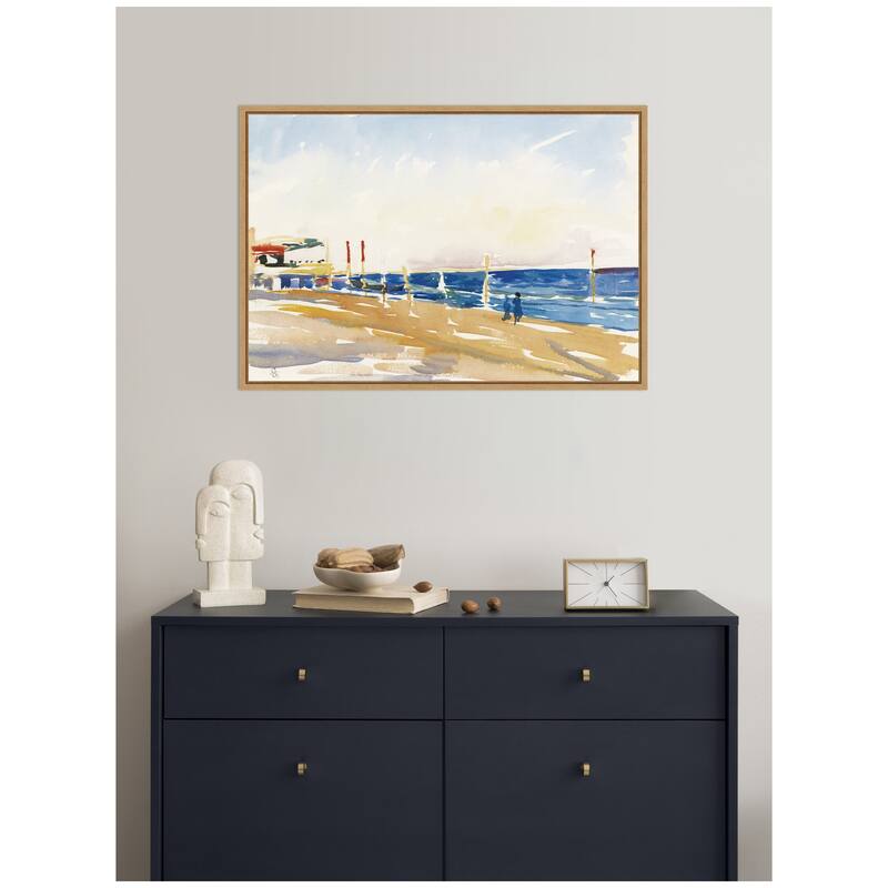 Kate and Laurel Lido of Venice no date Giovanni Giacometti by Nostalgia Prints Framed Canvas Wall Art Print