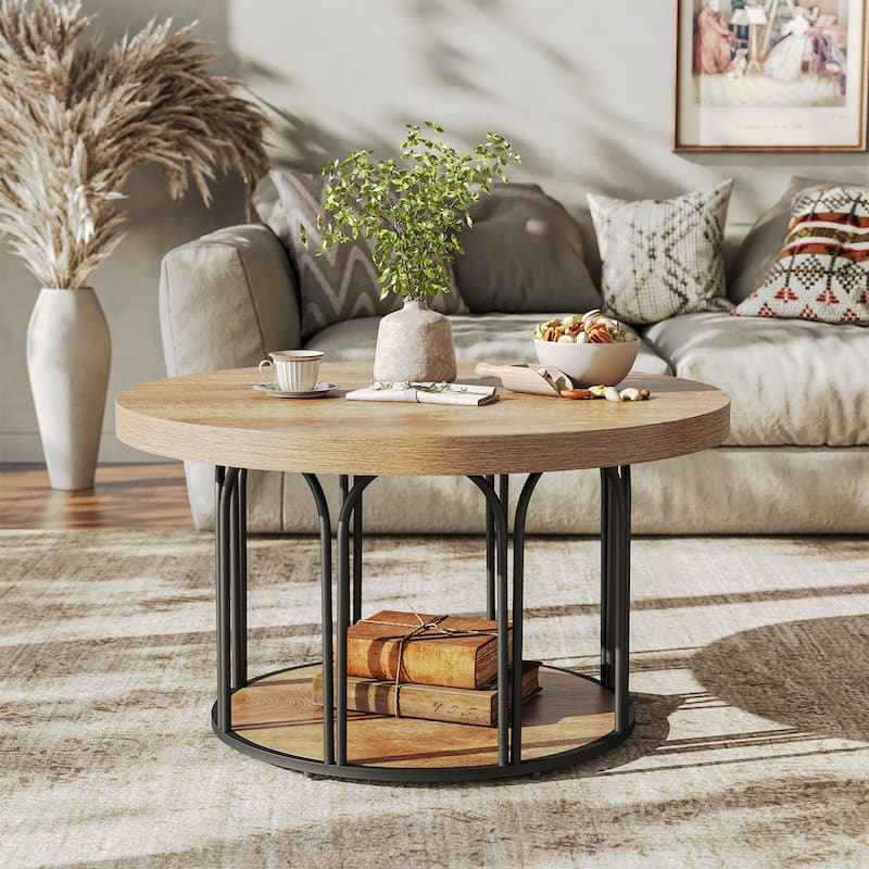 Round Coffee Table, Center Table with Open Storage, Living Room Home Decor Accent Tea Table