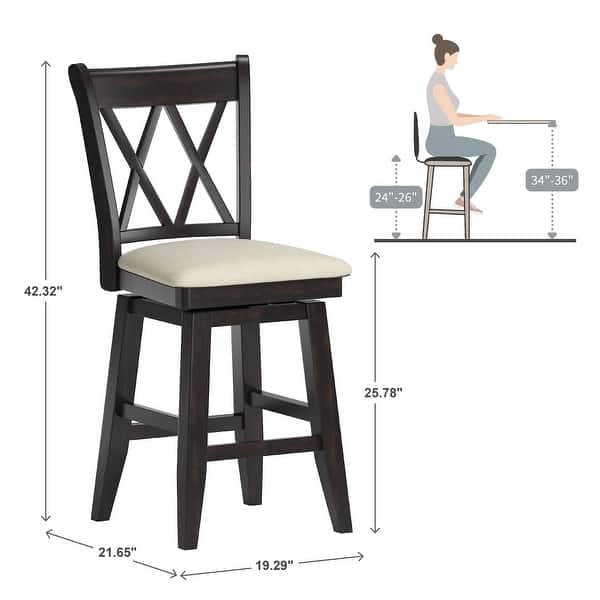 dimension image slide 1 of 2, Eleanor Double X Back Wood Swivel Bar Stool by iNSPIRE Q Classic