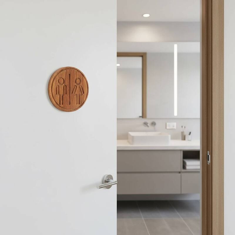Wooden Restroom Door Sign - 4"L x 0.5"W x 4"H
