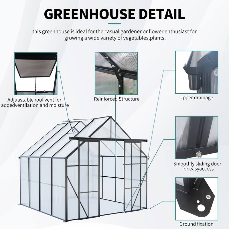 Walk-In Outdoor Greenhouse for Plants Vegetables Flowers with Adjustable Roof Two Sliding Doors