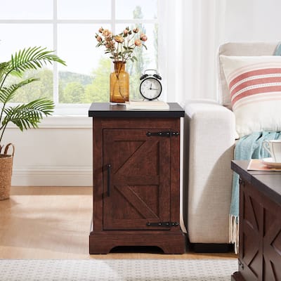 2 Tier End Table with Barn Door and Adjustable Shelf