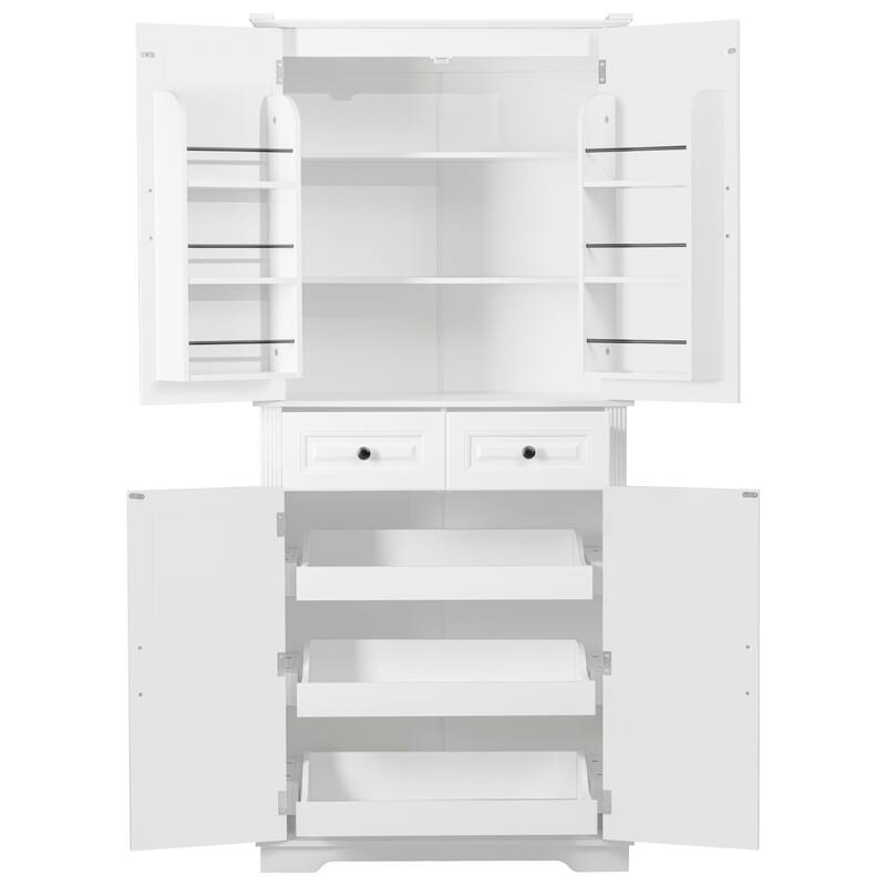Roomfitters 71" Tall Kitchen Pantry Cabinet with 3 Pull-Out Organizers & 6 Door Shelves