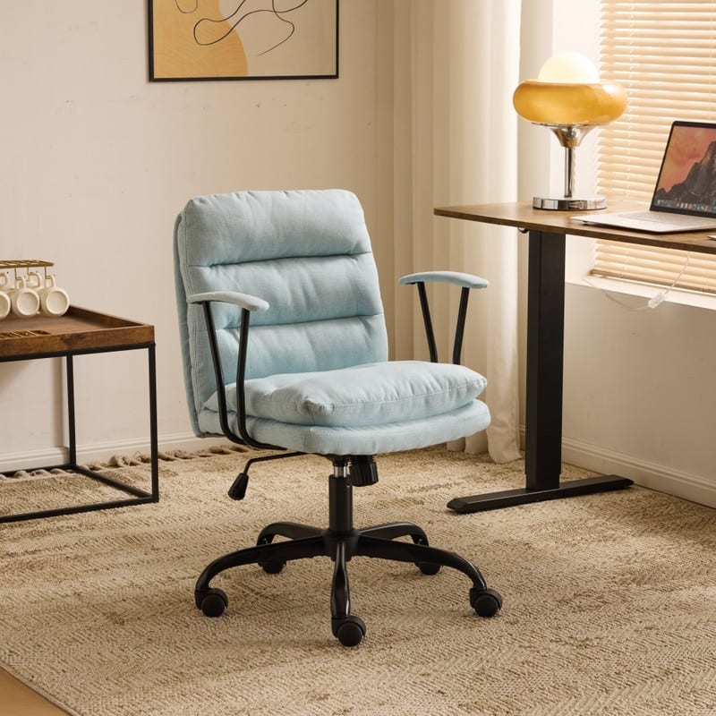 24.4 Inch Upholstered Swivel Office Chair With Leg Pegs And Wheels