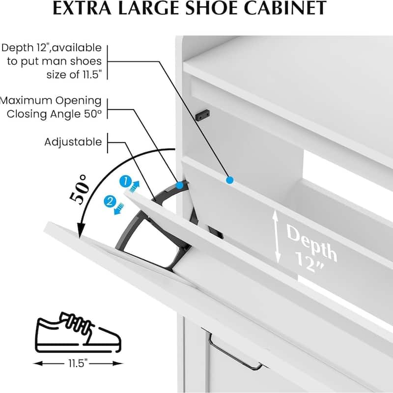 Shoe Cabinet with 2 Flip Drawers and Open Shelves
