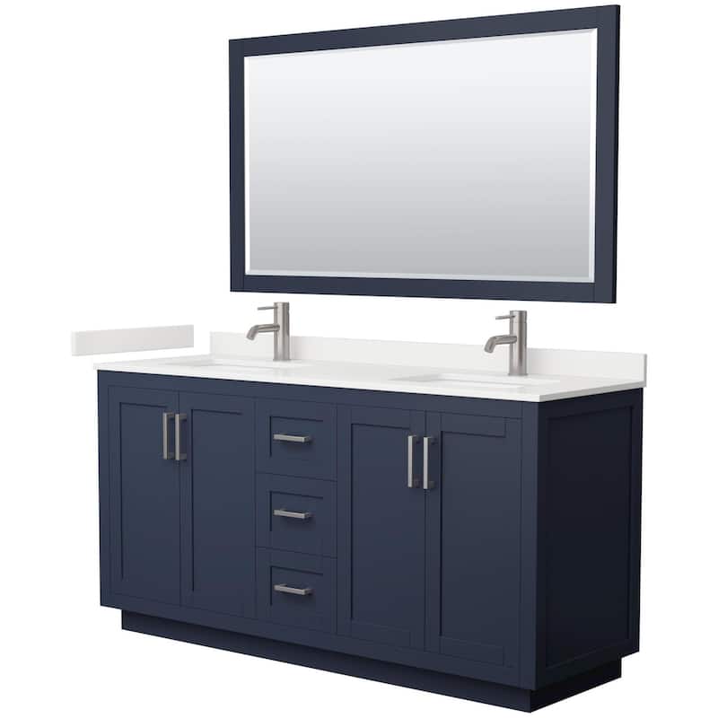 Wyndham Collection WCF292966D-QTZ-UNSM58 Miranda 66" Free Standing - Dark Blue / White Quartz Top / Brushed Nickel