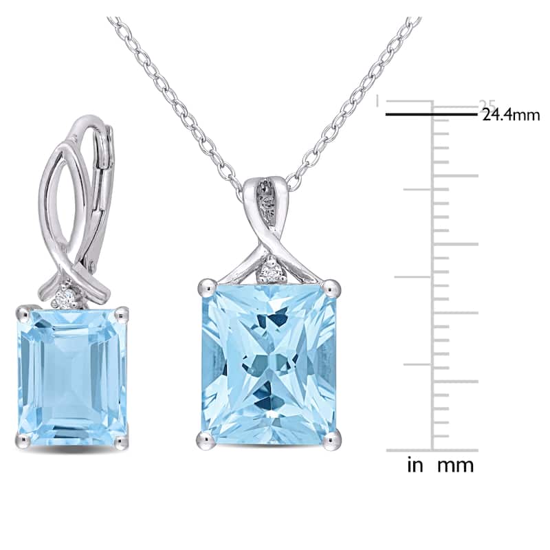 Miadora 15 3/4ct TGW Sky Blue Topaz & White Topaz Necklace & Leverback Earrings Set Sterling Silver